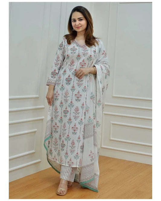 Gorgeous Floral White & Red FVD - Indian Dress House 786