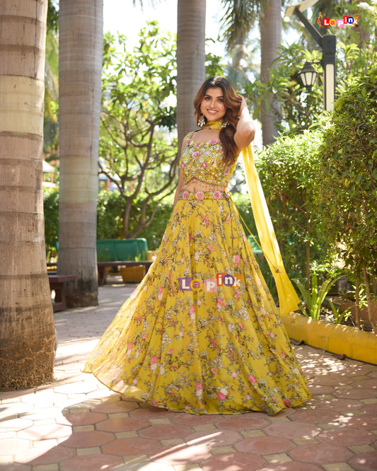 Gorgeous Floral Yellow LP Lengha SHIV - Indian Dress House 786