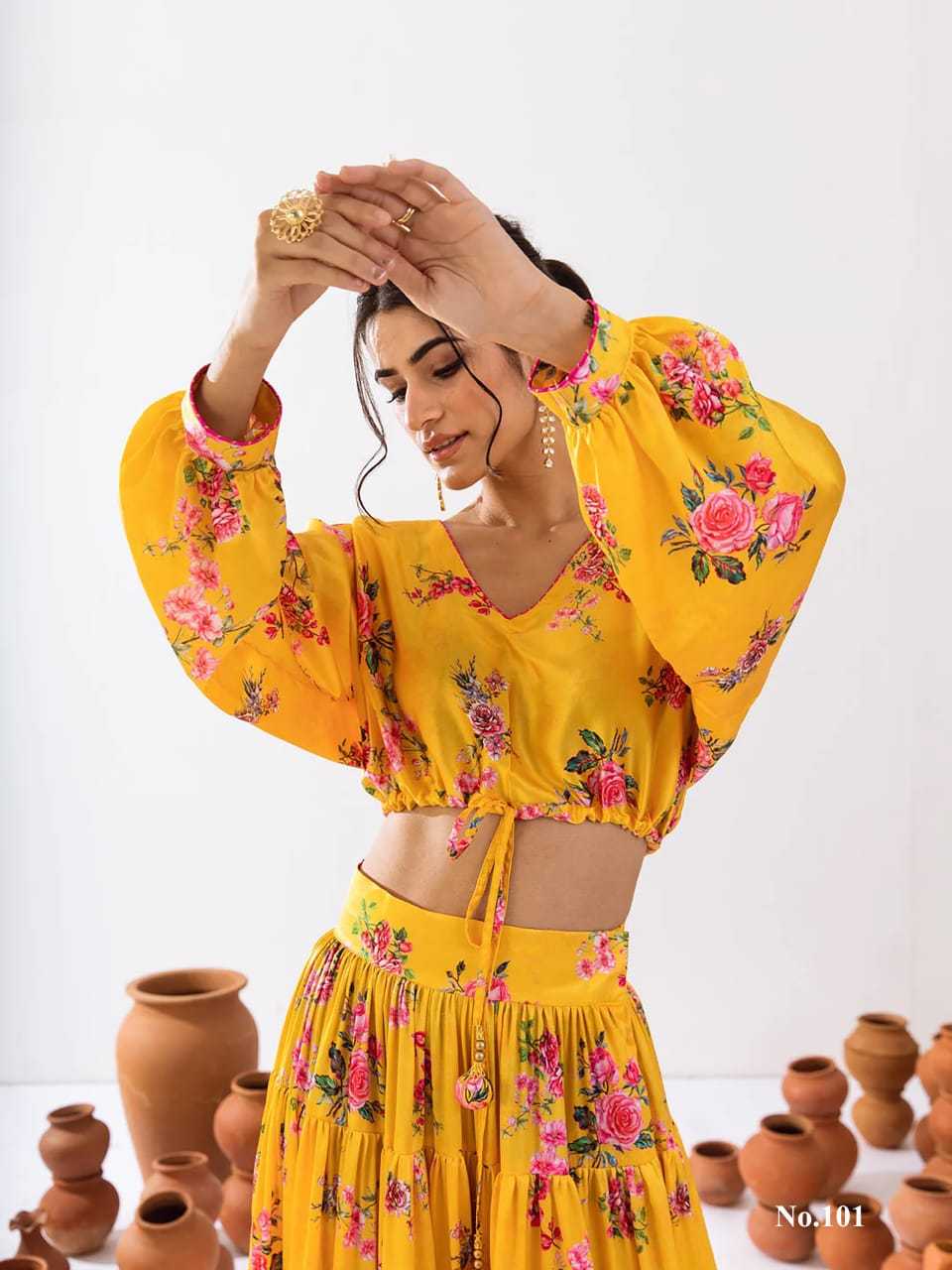 Gorgeous Floral Yellow PRV 101 FVD - Indian Dress House 786