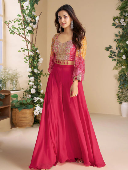 Gorgeous Fuschia Pink & Bhandani Print Mini Jacet SYMO - Indian Dress House 786