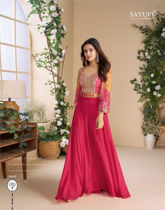 Gorgeous Fuschia Pink & Bhandani Print Mini Jacet SYMO - Indian Dress House 786