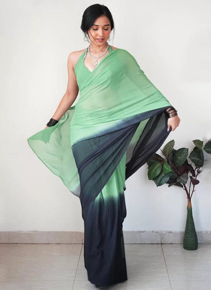 Gorgeous Green & Blue Shaded Saree - Indian Dress House 786