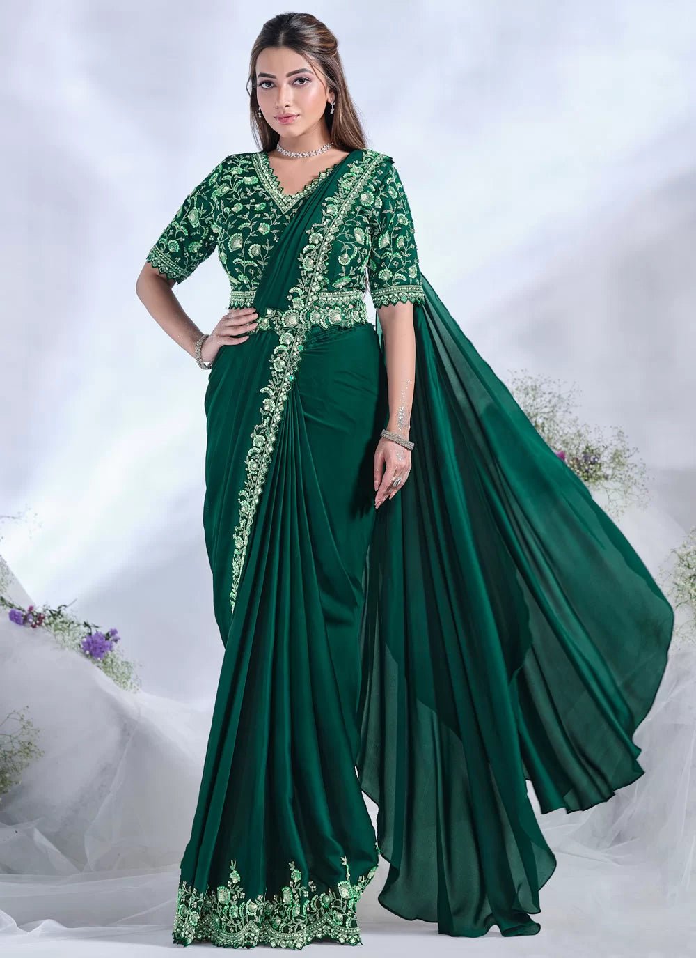 Gorgeous Green Floral MHSA - Indian Dress House 786