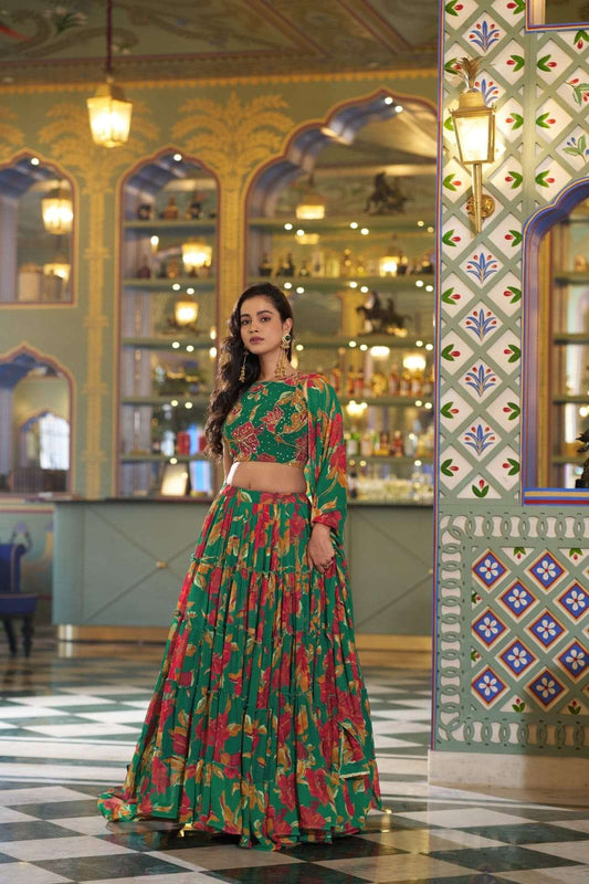 Gorgeous Green Floral Print ZNL - Indian Dress House 786