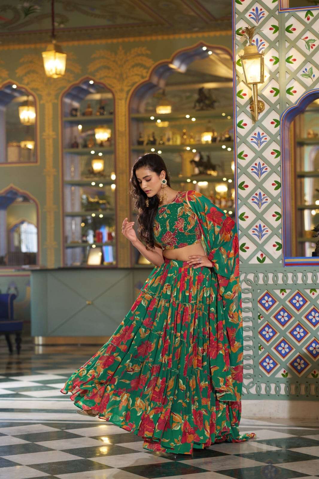 Gorgeous Green Floral Print ZNL - Indian Dress House 786