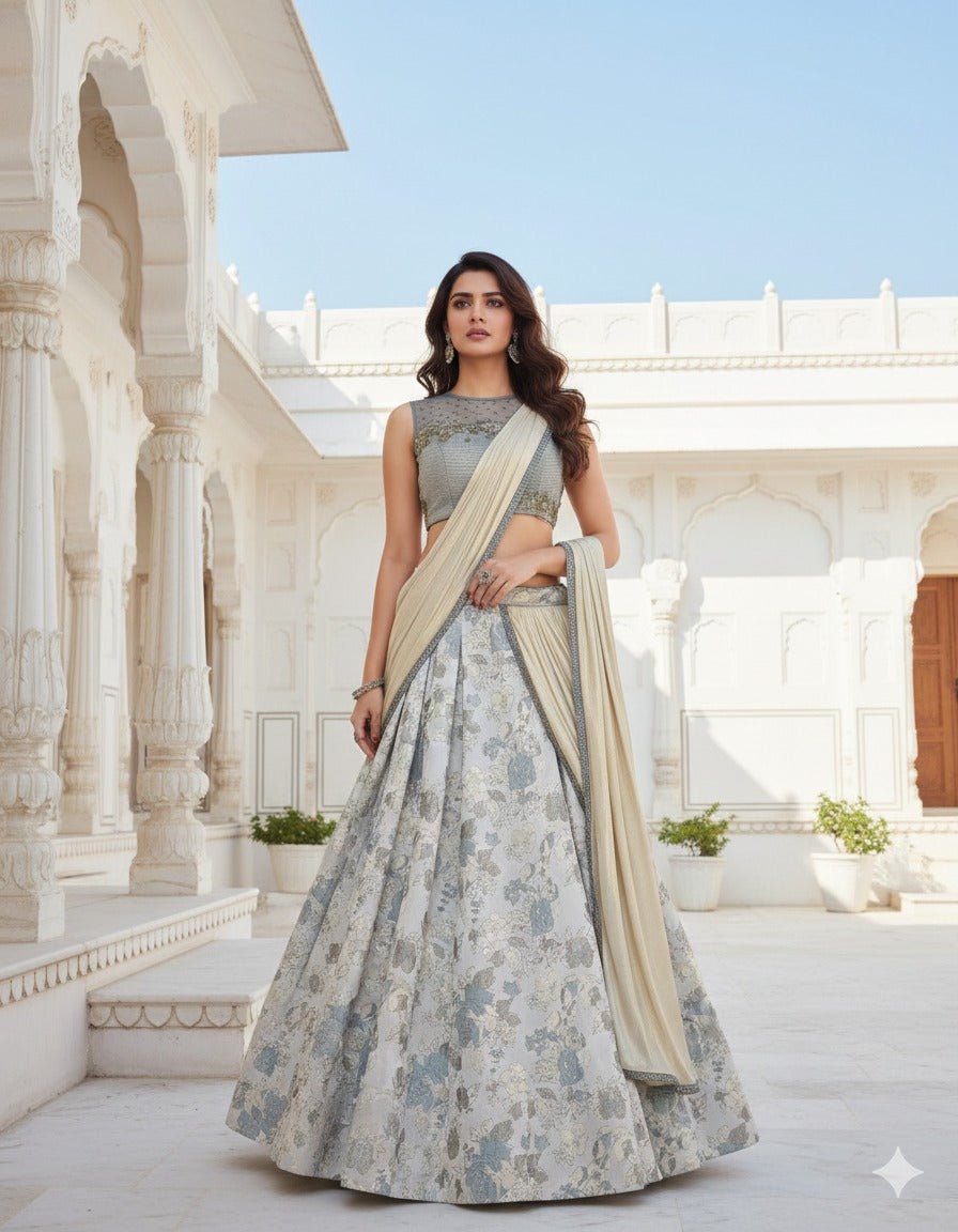 Gorgeous Grey Blue Saree - Indian Dress House 786