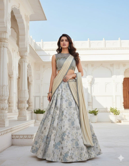 Gorgeous Grey Blue Saree - Indian Dress House 786