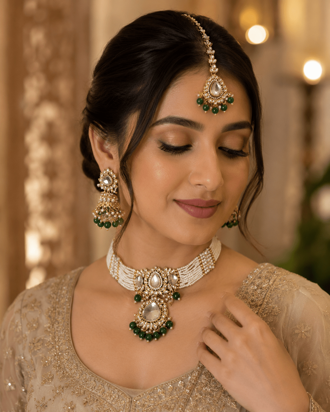 Gorgeous Inspired Kundan Set Green JWY - Indian Dress House 786