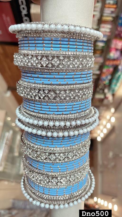 Gorgeous Light Blue Gold Beaded White Bangle JWY - Indian Dress House 786