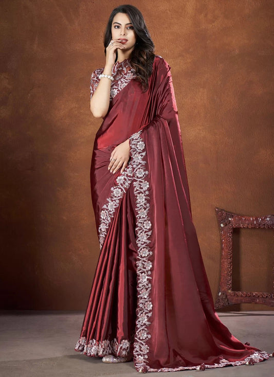 Gorgeous Maroon Floral MMS 24010 SAREE - Indian Dress House 786