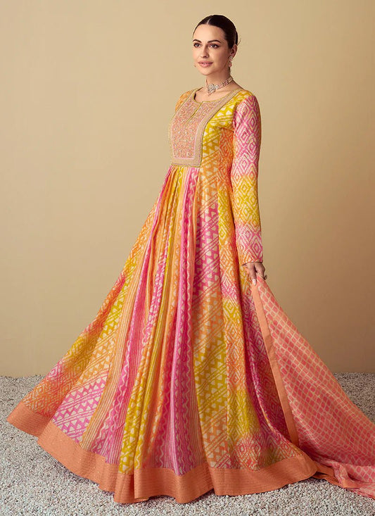 Gorgeous Multi Color Orange & Pink GKV - Indian Dress House 786