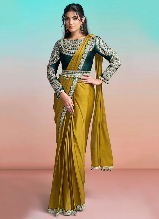 Gorgeous Mustard & Green MN Saree - Indian Dress House 786