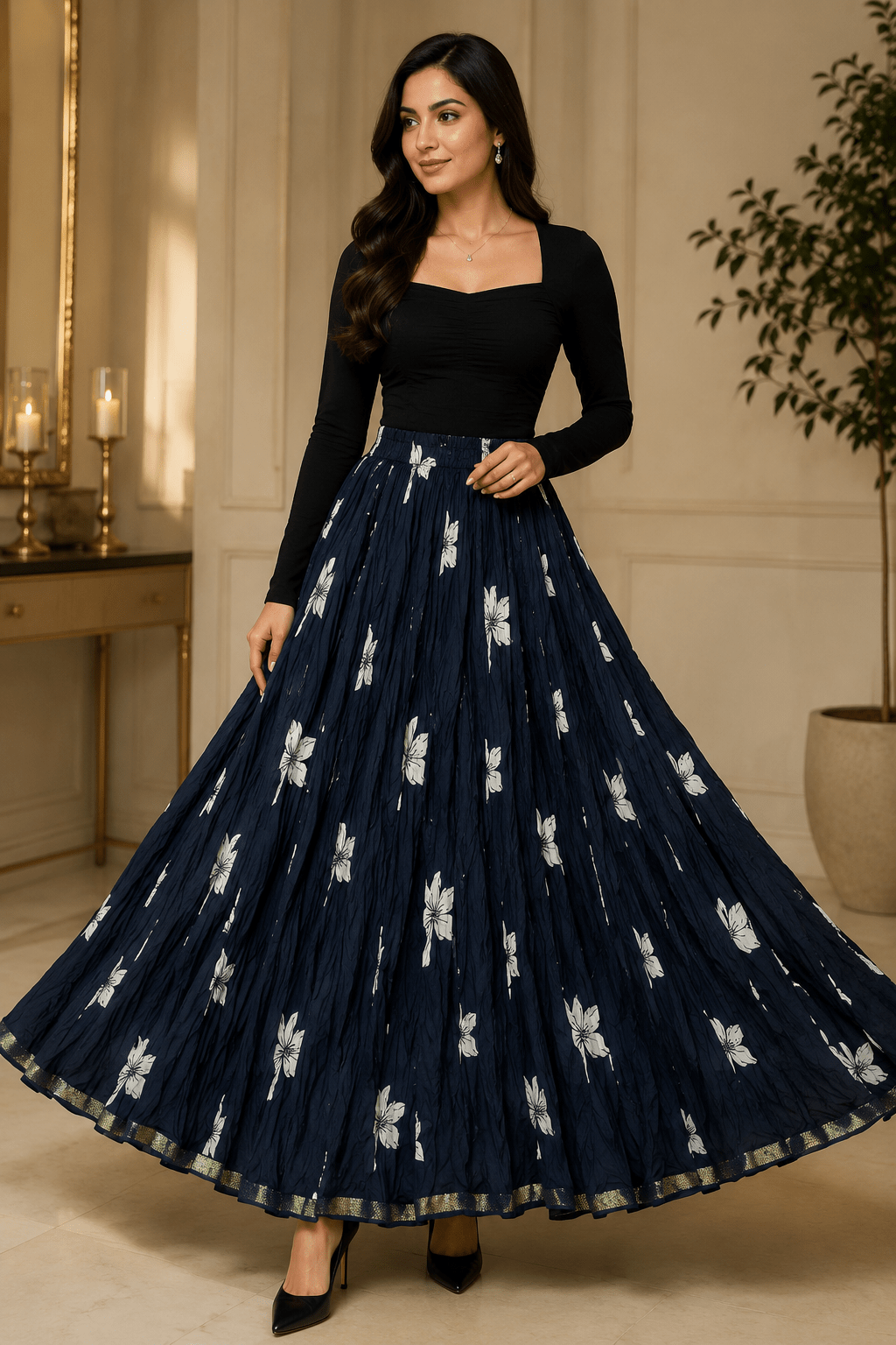 Gorgeous Navy Petal Skirt - Indian Dress House 786