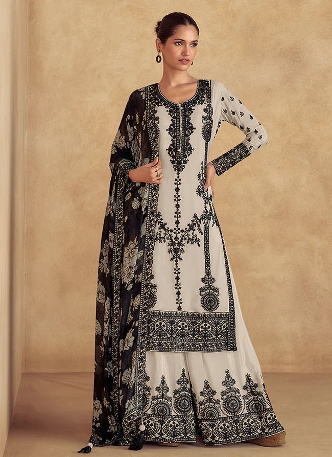 Gorgeous Off White & Black ASSP - Indian Dress House 786