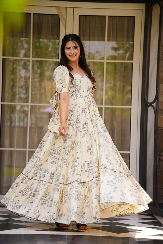 Gorgeous Off White & Black Floral LC 11001 FVD - Indian Dress House 786