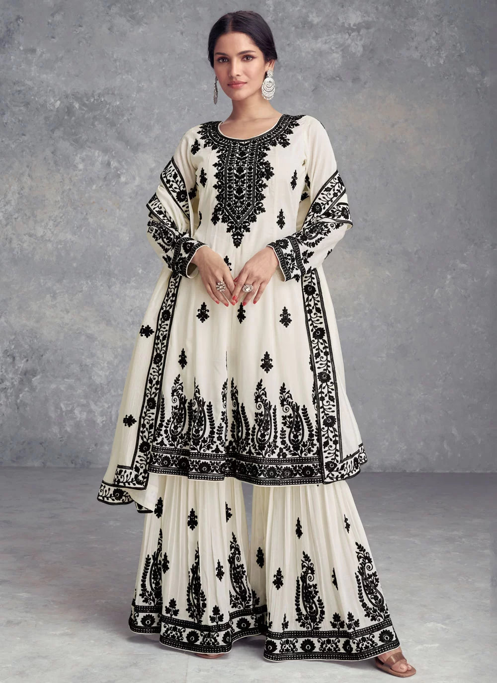 Gorgeous Off White & Black GKF - Indian Dress House 786