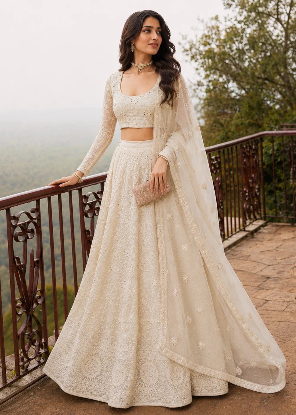 Gorgeous Off White Floral AZBL - Indian Dress House 786