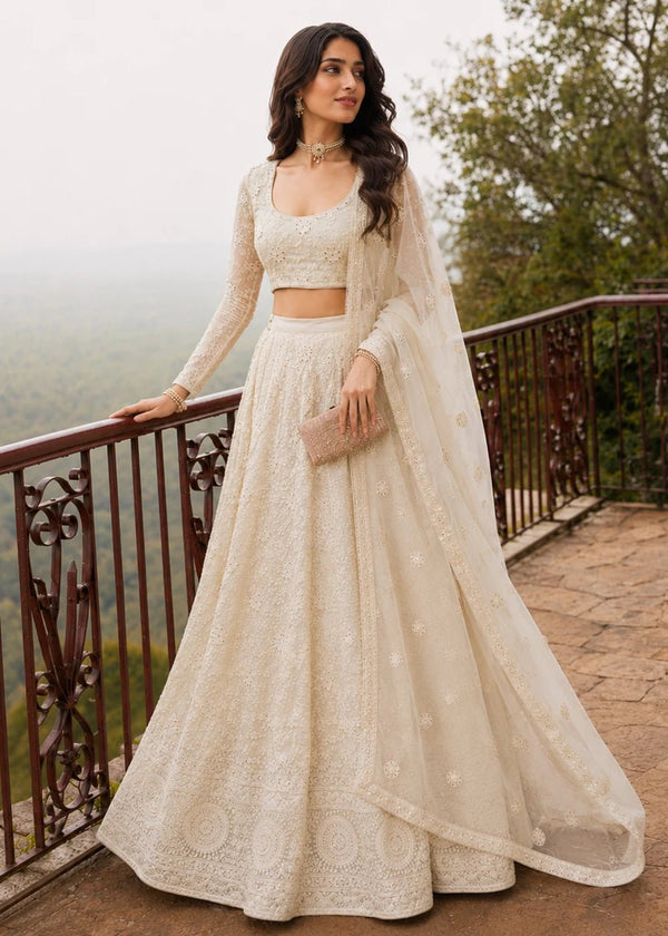 Gorgeous Off White Floral AZBL - Indian Dress House 786