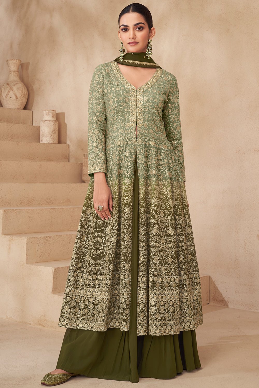 Gorgeous Olive Green AGNP - Indian Dress House 786