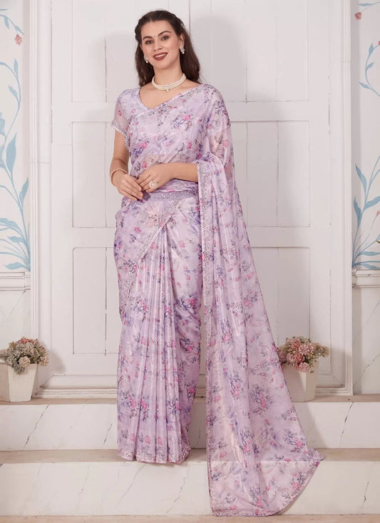 Gorgeous Pastel Lavender Floral MH 696 Saree - Indian Dress House 786