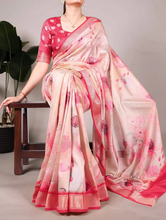 Gorgeous Pink Floral T YNF Saree - Indian Dress House 786