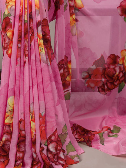 Gorgeous Pink Floral YNF Saree - Indian Dress House 786