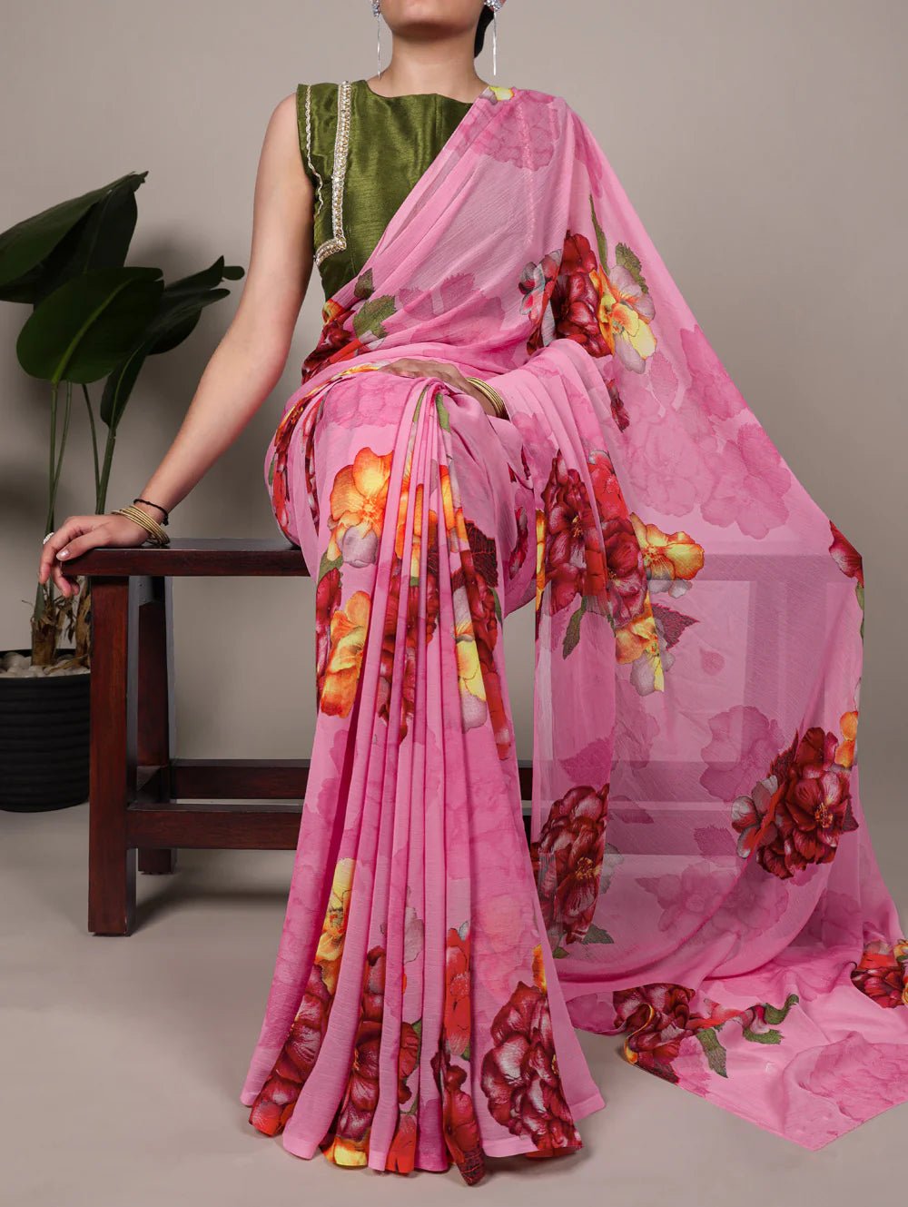 Gorgeous Pink Floral YNF Saree - Indian Dress House 786