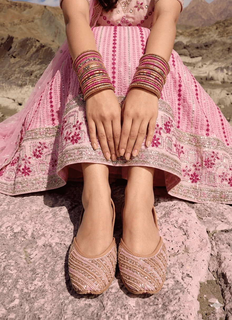 Gorgeous Pink & Gold Jutti - Indian Dress House 786