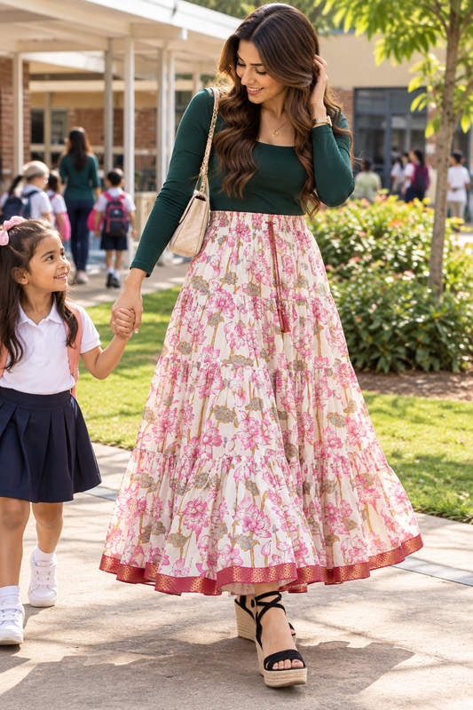 Gorgeous Psstel Floral Pink Skirts - Indian Dress House 786
