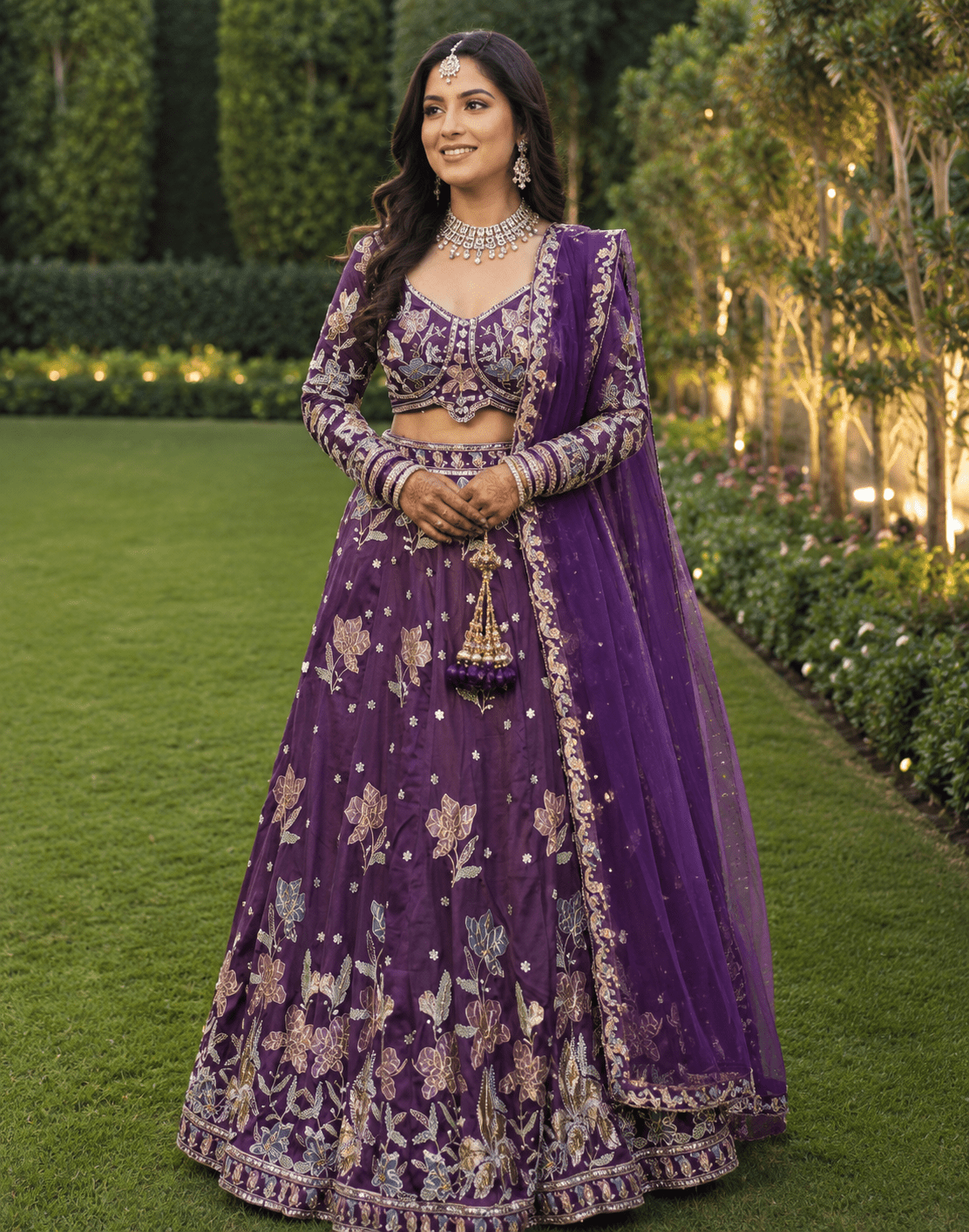 Gorgeous Purple Floral Lengha - Indian Dress House 786