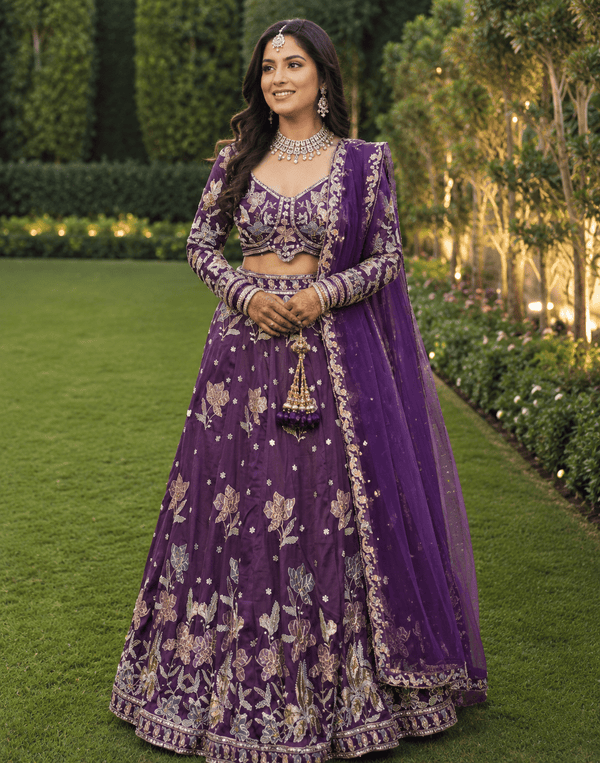 Gorgeous Purple Floral Lengha - Indian Dress House 786