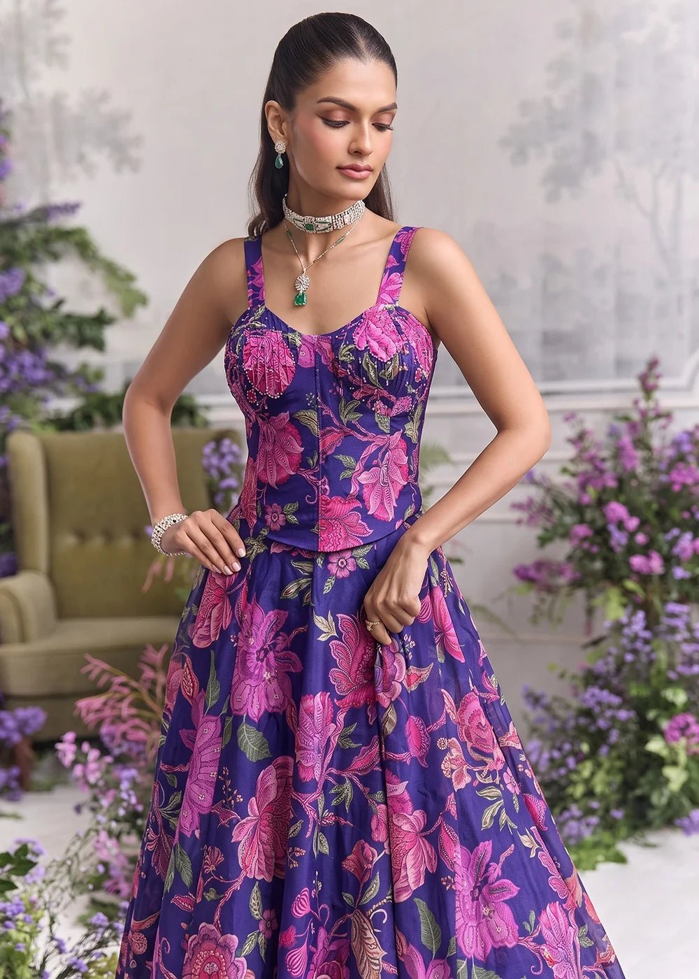 Gorgeous Purple Pink Floral AFGL - Indian Dress House 786