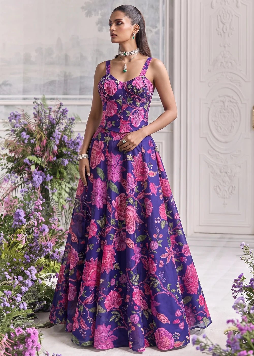 Gorgeous Purple Pink Floral AFGL - Indian Dress House 786