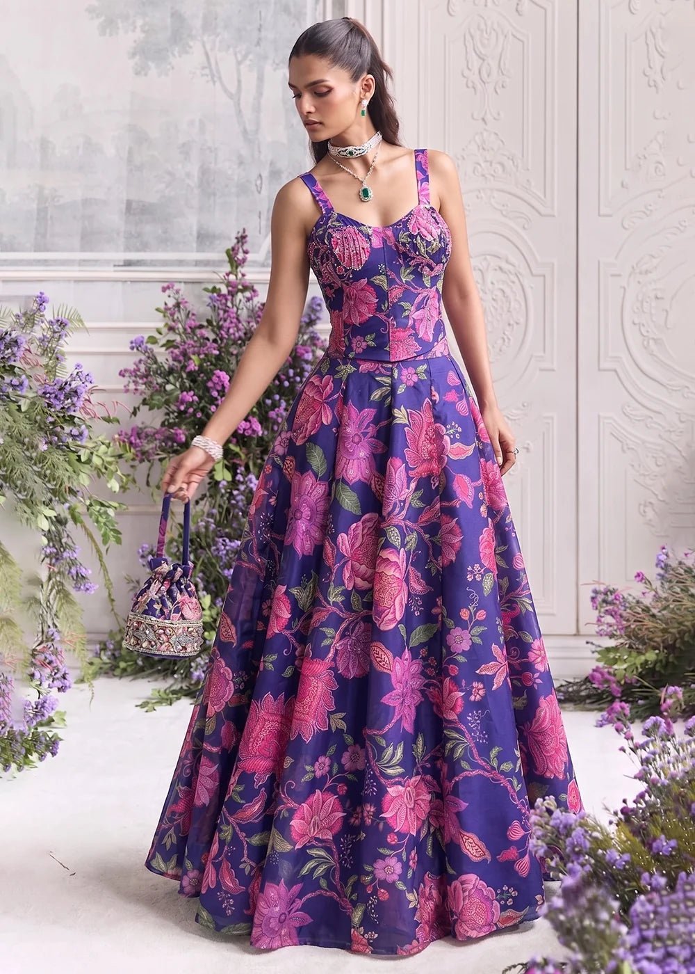 Gorgeous Purple Pink Floral AFGL - Indian Dress House 786
