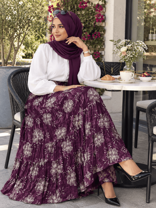 Gorgeous Purple & White Floral Skirt - Indian Dress House 786
