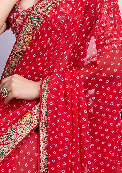 Gorgeous Red Bhandani STR Saree - Indian Dress House 786
