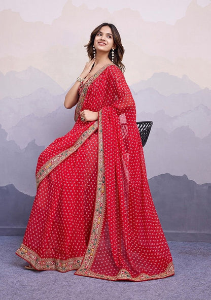 Gorgeous Red Bhandani STR Saree - Indian Dress House 786