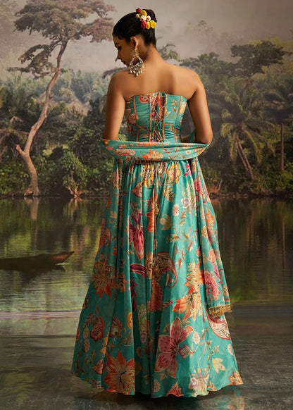 Gorgeous Sea Green Blue Floral AFCL - Indian Dress House 786