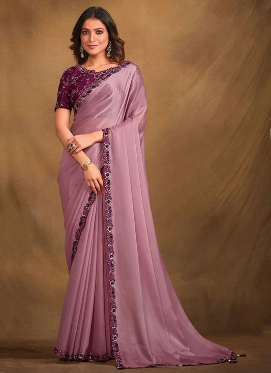 Gorgeous Simple Floral Purple MM 43612 SAREE - Indian Dress House 786