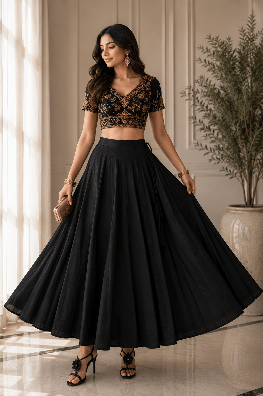 Gorgeous Solid Black and White Skirts - Indian Dress House 786