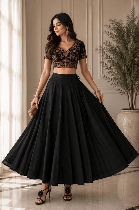 Gorgeous Solid Black and White Skirts - Indian Dress House 786