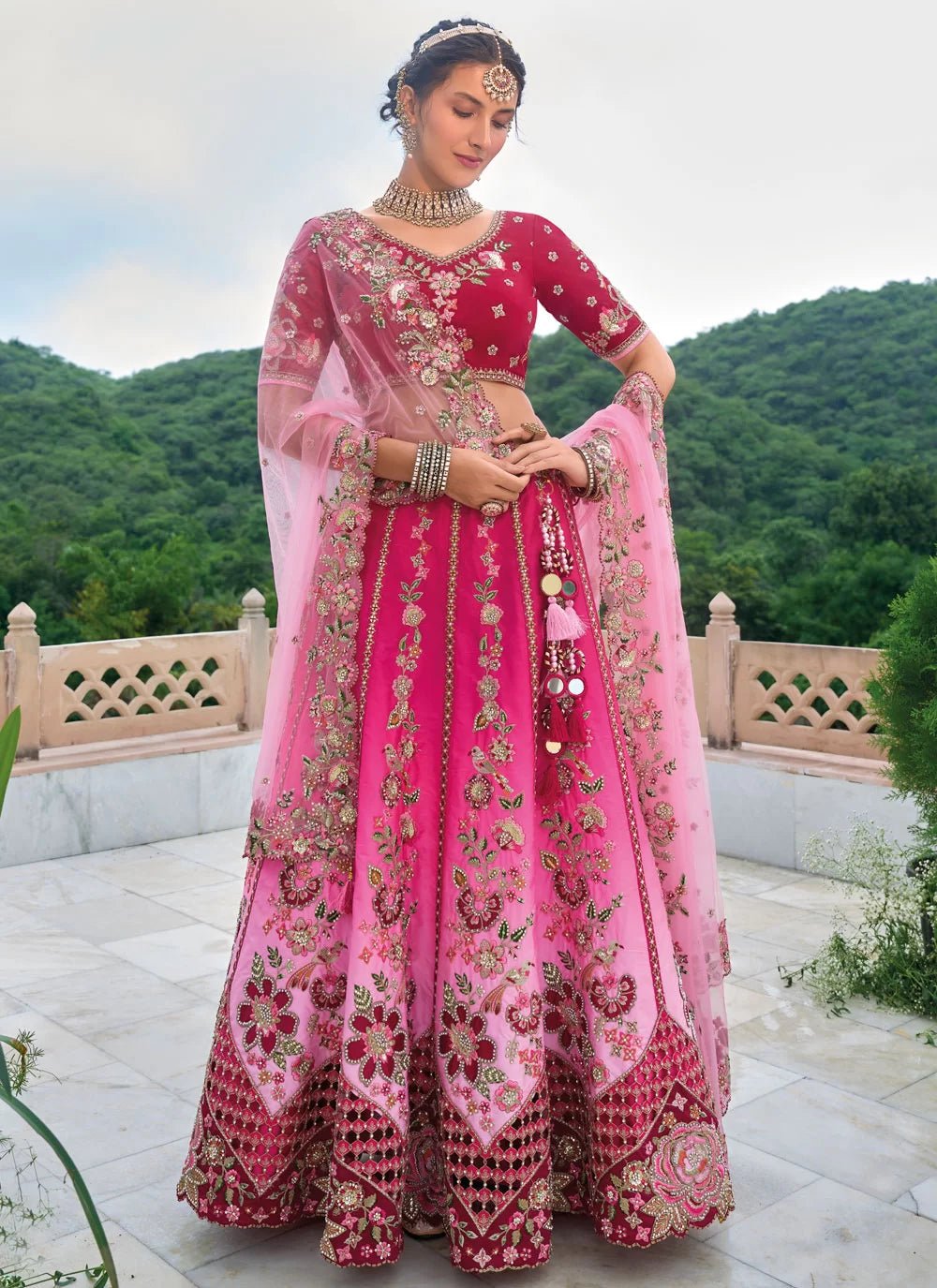 Gorgeous Two Tone Pink Silk Floral ANARL - Indian Dress House 786