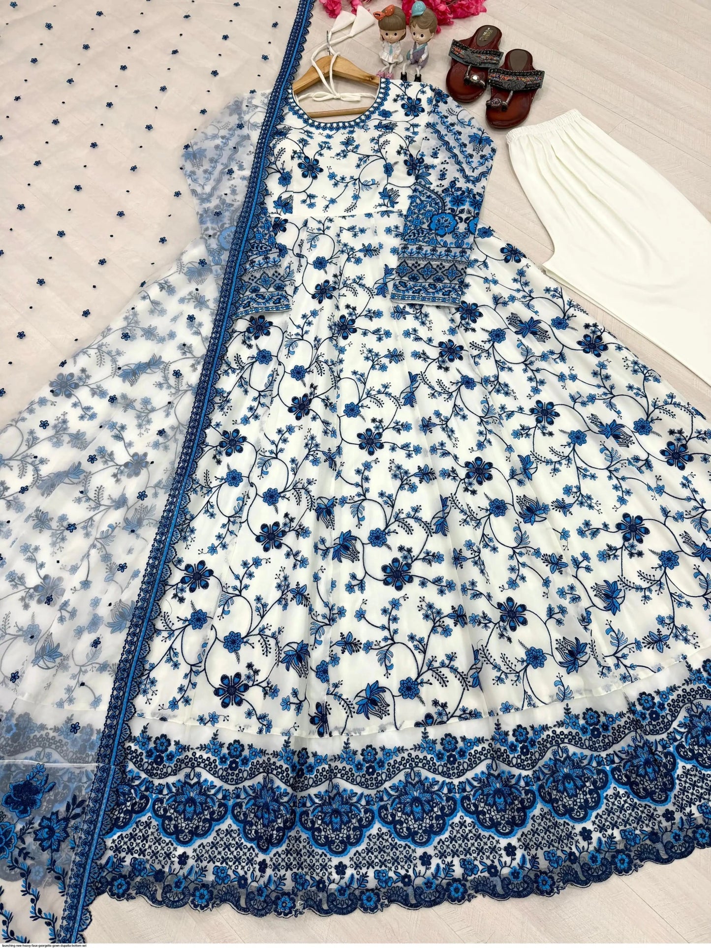 Gorgeous White & BRT Floral FSG - Indian Dress House 786