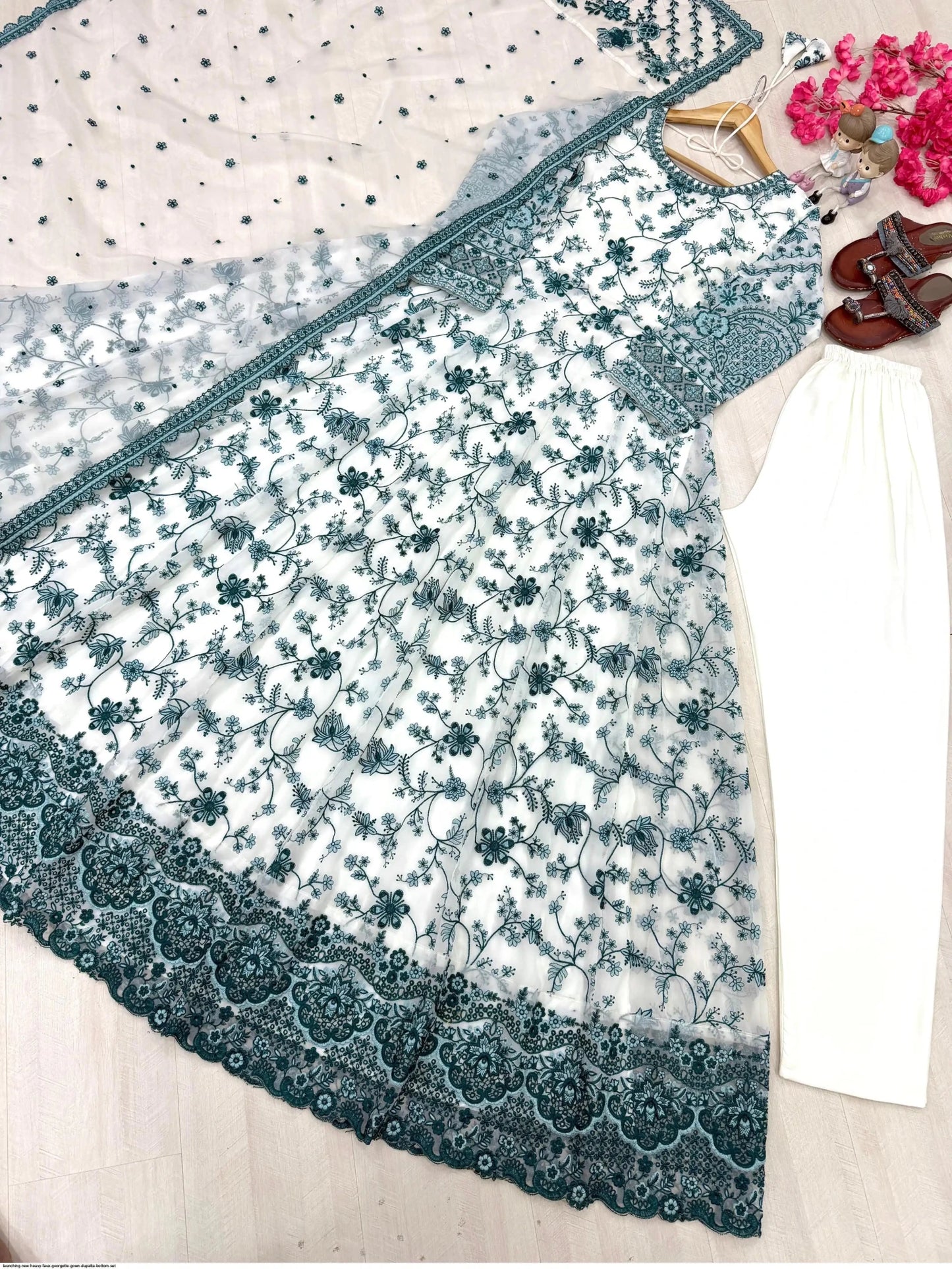 Gorgeous White & BRT Floral FSG - Indian Dress House 786