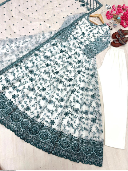 Gorgeous White & BRT Floral FSG - Indian Dress House 786