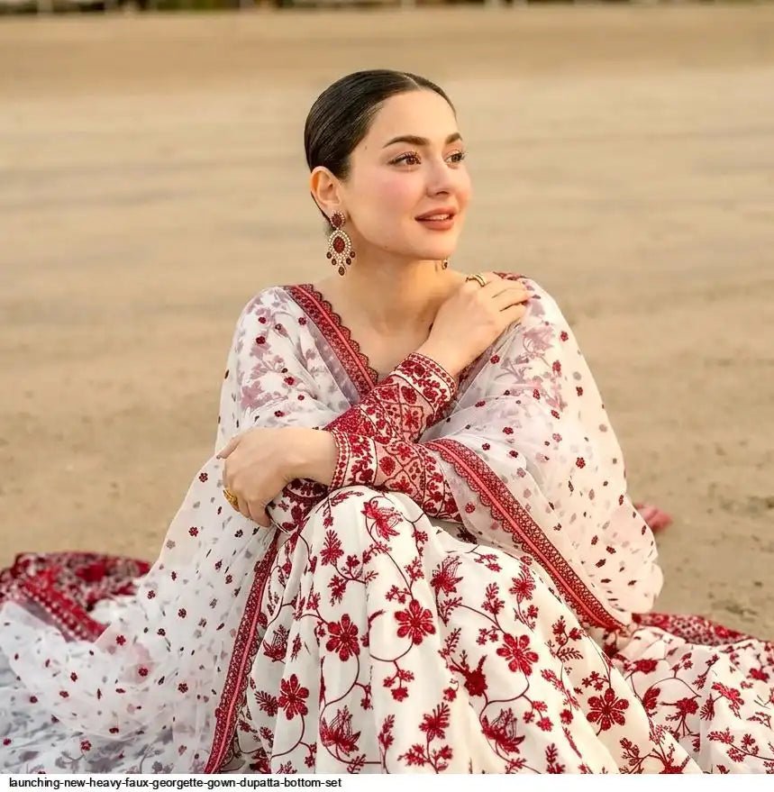 Gorgeous White & BRT Floral FSG - Indian Dress House 786