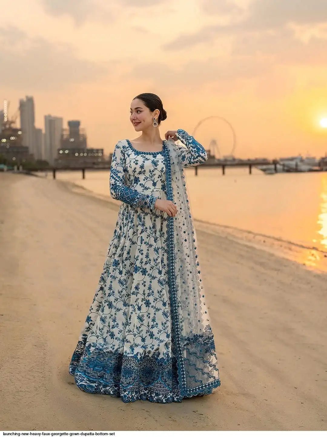 Gorgeous White & BRT Floral FSG - Indian Dress House 786