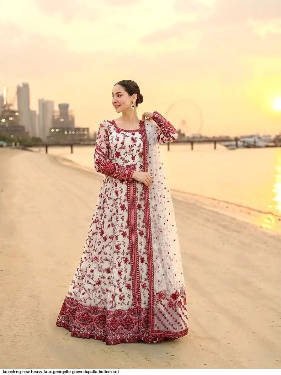 Gorgeous White & BRT Floral FSG - Indian Dress House 786