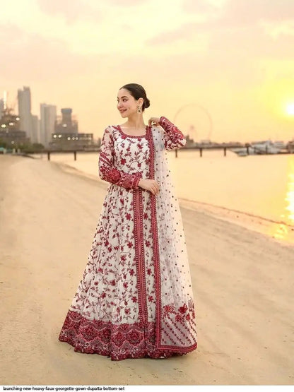 Gorgeous White & BRT Floral FSG - Indian Dress House 786