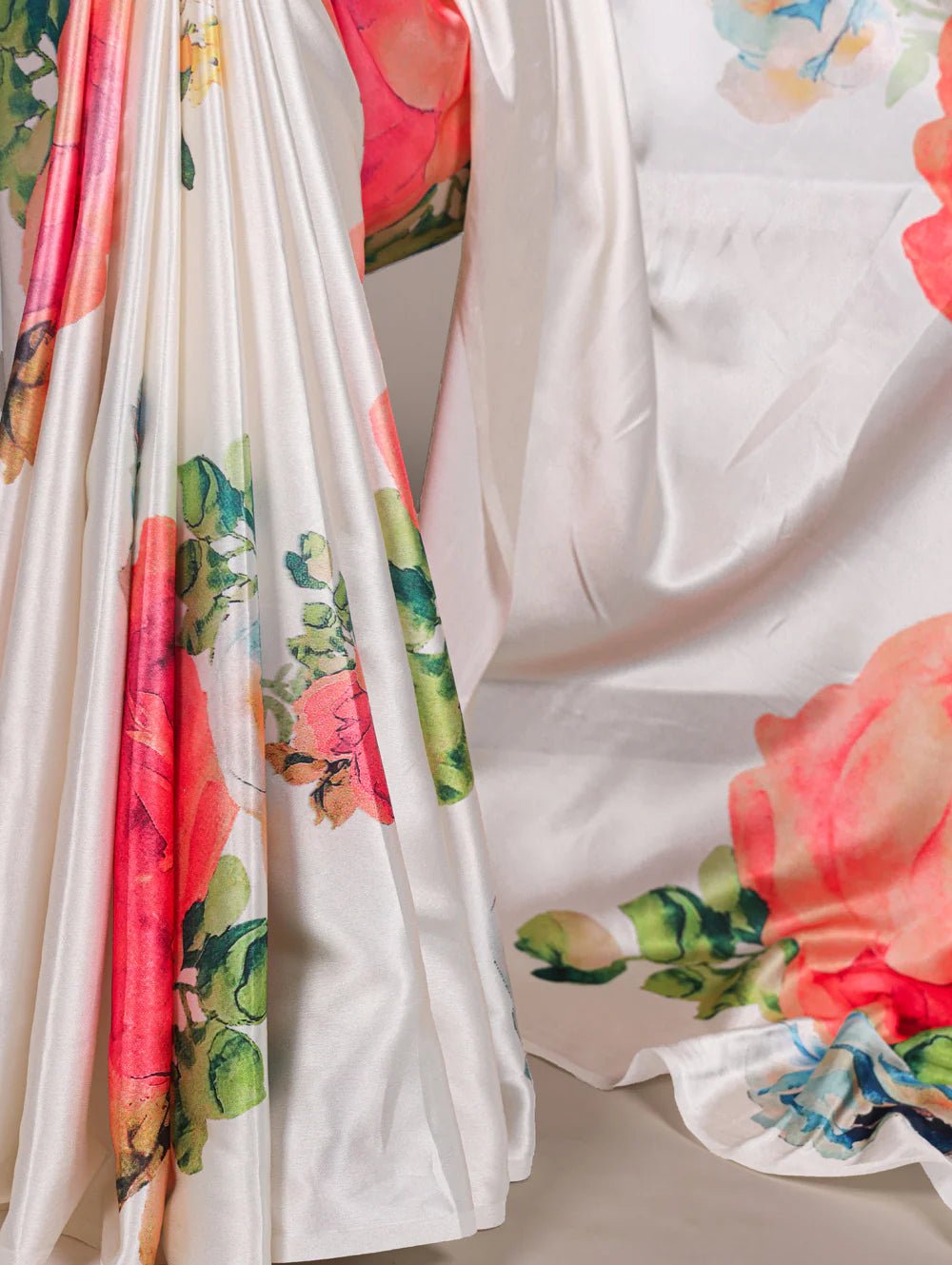 Gorgeous White Floral & Red MC YNF Saree - Indian Dress House 786